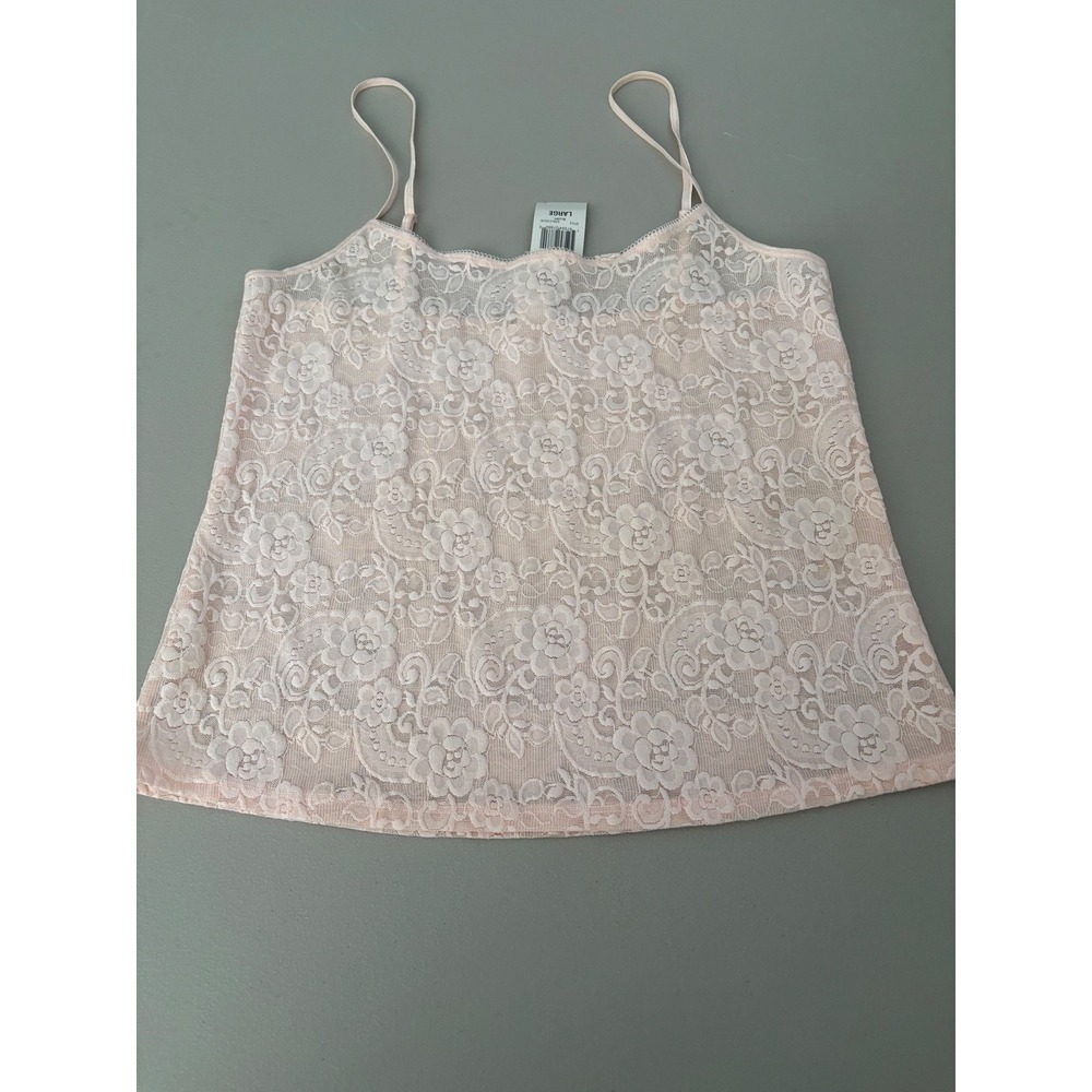 Morgan Taylor Intimates Floral Lace Camisole Blush Pink Top LG NWT Flirty‎ Sexy